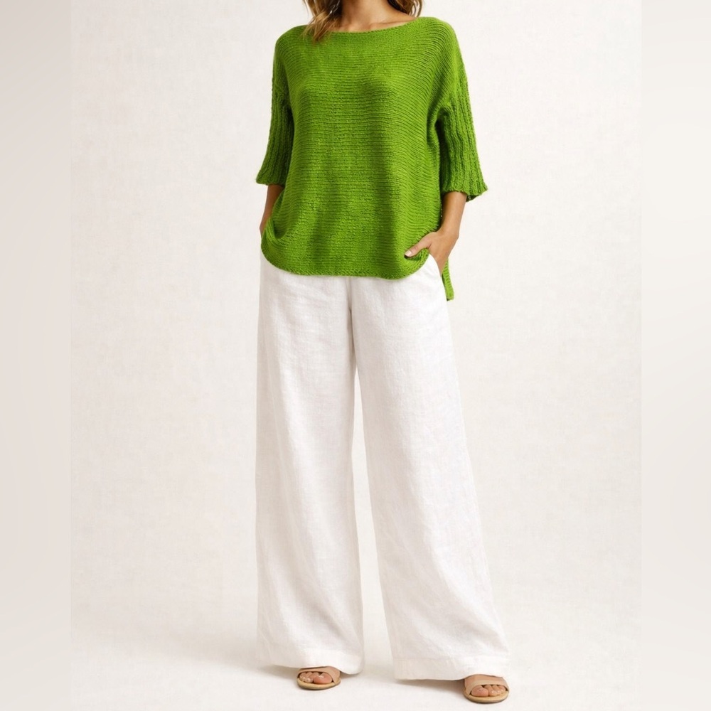 🧶 Silk Blend Hand Knitted Green Silk blend Sweater, size Medium